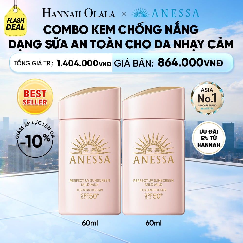  [FLASHSALE] COMBO SỮA CHỐNG NẮNG DƯỠNG DA DỊU NHẸ AN TOÀN CHO DA NHẠY CẢM VÀ TRẺ EM ANESSA MILD MILK SPF50+ PA++++ 60MLX2 - DEAL 13 
