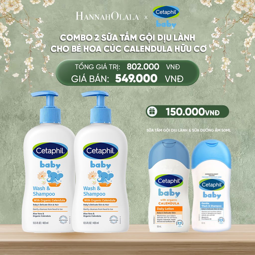  DEAL 13: COMBO 02 SỮA TẮM GỘI DỊU LÀNH CHO BÉ CETAPHIL BABY WASH & SHAMPOO VỚI HOA CÚC HỮU CƠ 400ML 