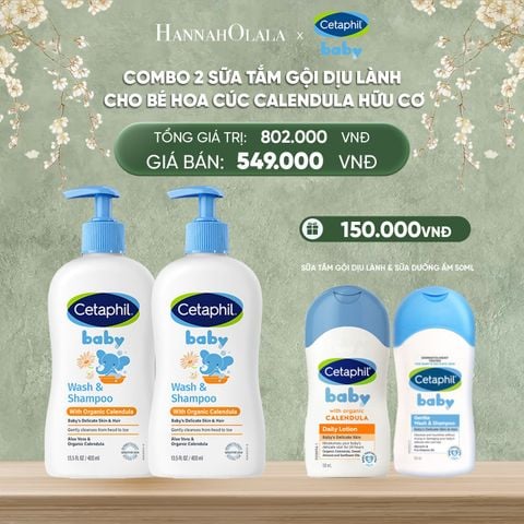  DEAL 13: COMBO 02 SỮA TẮM GỘI DỊU LÀNH CHO BÉ CETAPHIL BABY WASH & SHAMPOO VỚI HOA CÚC HỮU CƠ 400ML 