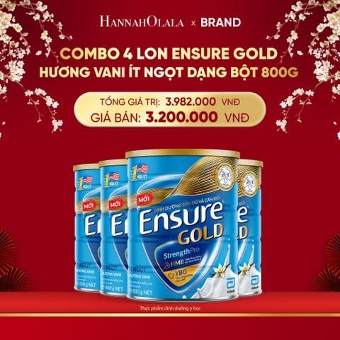  A32_DEAL 13: COMBO 4 LON ENSURE GOLD HƯƠNG VANI ÍT NGỌT DẠNG BỘT 800G 