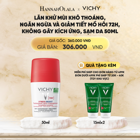  DEAL 13 LĂN KHỬ MÙI VICHY KHÔ THOÁNG, NGĂN NGỪA VÀ GIẢM TIẾT MỒ HÔI 72H, KHÔNG GÂY KÍCH ỨNG, SẠM DA 50ML 