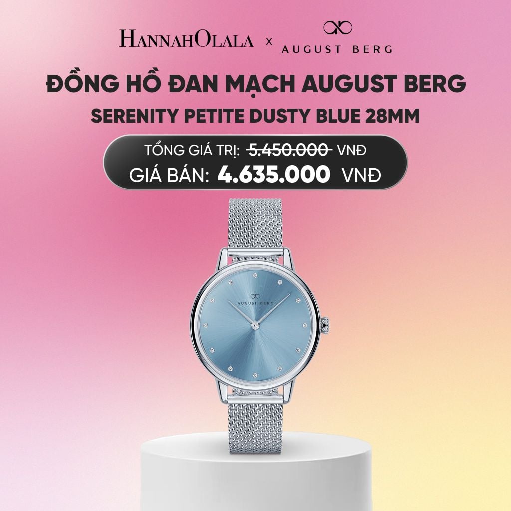  ĐỒNG HỒ ĐAN MẠCH AUGUST BERG - SERENITY PETITE DUSTY BLUE 28MM - DÂY KIM LOẠI MESH - MÀU BẠC_A2286 