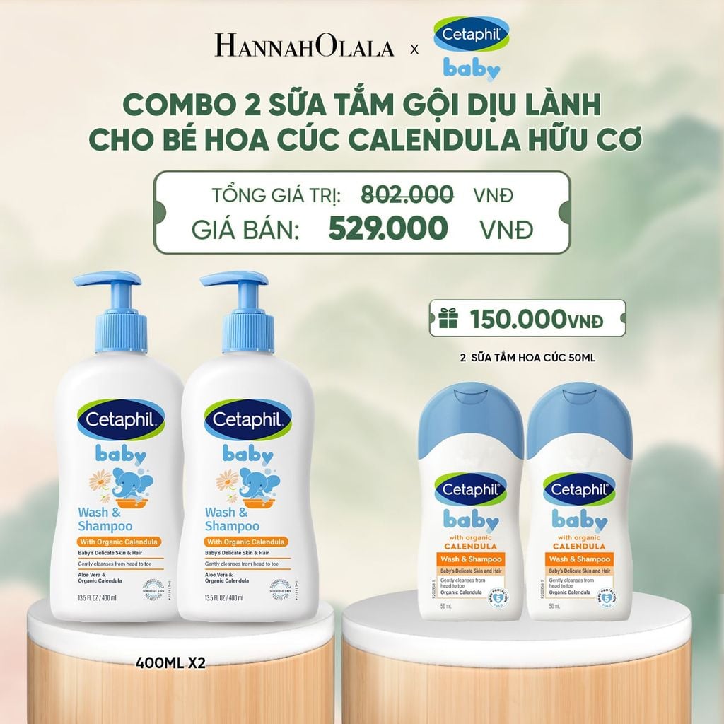  COMBO 02 SỮA TẮM GỘI DỊU LÀNH CHO BÉ CETAPHIL BABY WASH & SHAMPOO VỚI HOA CÚC HỮU CƠ 400ML DEAL 13: - A1294 