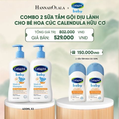  COMBO 02 SỮA TẮM GỘI DỊU LÀNH CHO BÉ CETAPHIL BABY WASH & SHAMPOO VỚI HOA CÚC HỮU CƠ 400ML DEAL 13: - A1294 