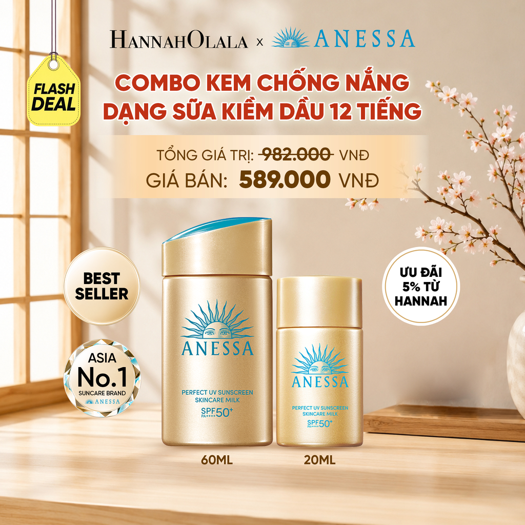  [FLASHSALE] COMBO SỮA CHỐNG NẮNG DƯỠNG DA KIỀM DẦU BẢO VỆ HOÀN HẢO ANESSA GOLD MILK SPF50+ PA++++ 60ML + 20ML - DEAL 13 