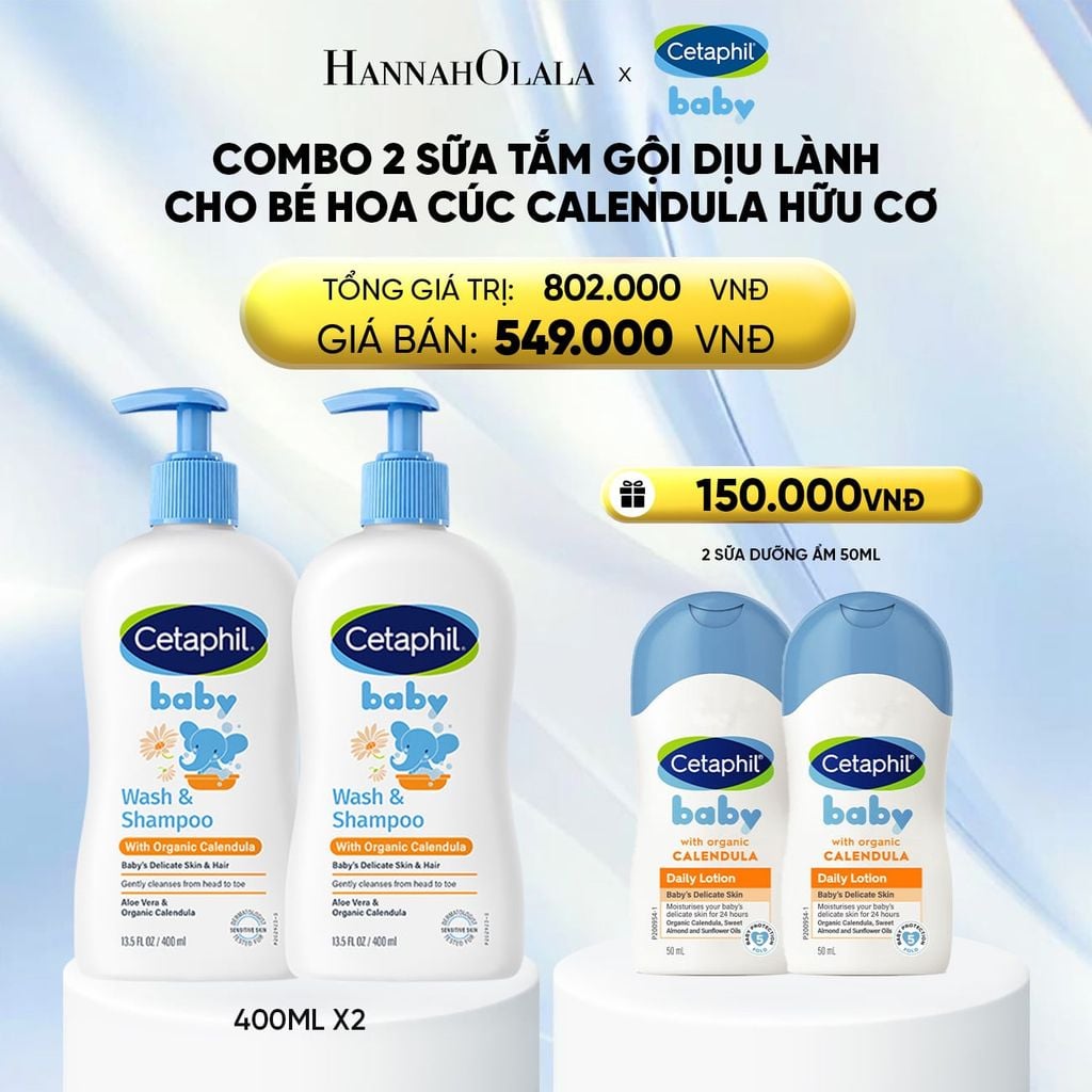  COMBO 02 SỮA TẮM GỘI DỊU LÀNH CHO BÉ CETAPHIL BABY WASH & SHAMPOO VỚI HOA CÚC HỮU CƠ 400ML - DEAL 13: 