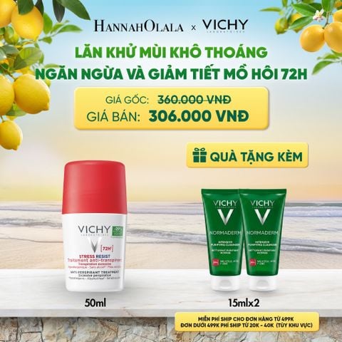  LĂN KHỬ MÙI VICHY KHÔ THOÁNG, NGĂN NGỪA VÀ GIẢM TIẾT MỒ HÔI 72H, KHÔNG GÂY KÍCH ỨNG, SẠM DA 50ML DEAL 13 
