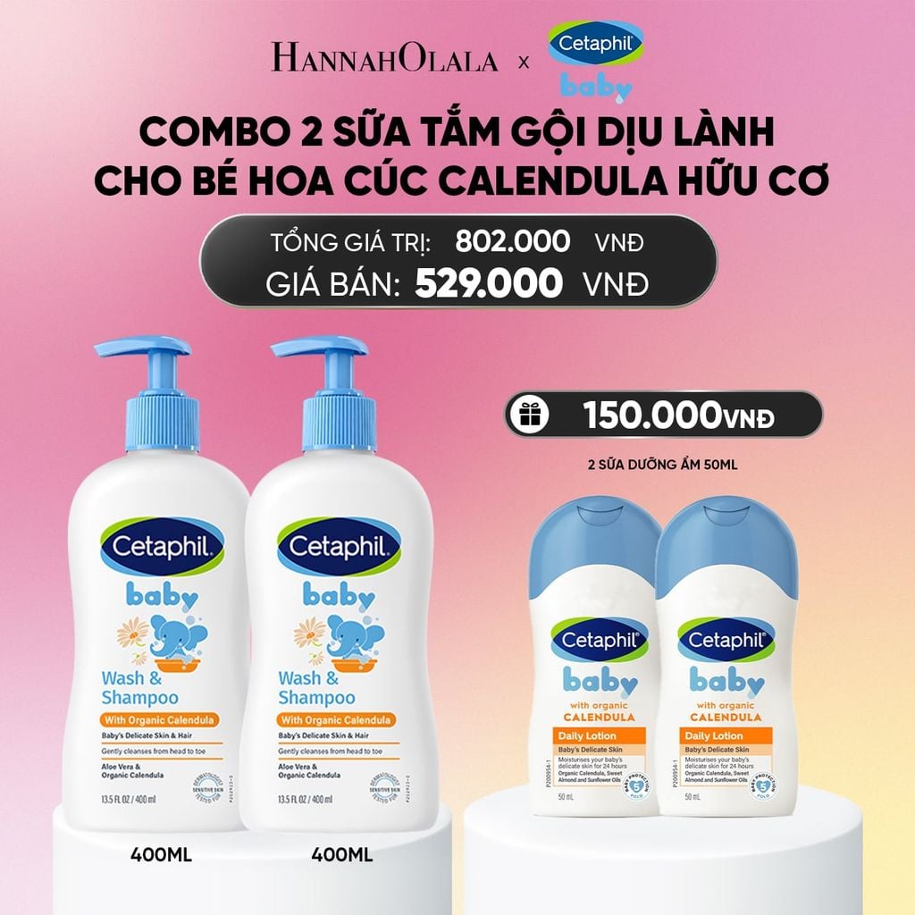  DEAL 13: COMBO 02 SỮA TẮM GỘI DỊU LÀNH CHO BÉ CETAPHIL BABY WASH & SHAMPOO VỚI HOA CÚC HỮU CƠ 400ML_A1924 