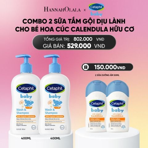  DEAL 13: COMBO 02 SỮA TẮM GỘI DỊU LÀNH CHO BÉ CETAPHIL BABY WASH & SHAMPOO VỚI HOA CÚC HỮU CƠ 400ML_A1924 