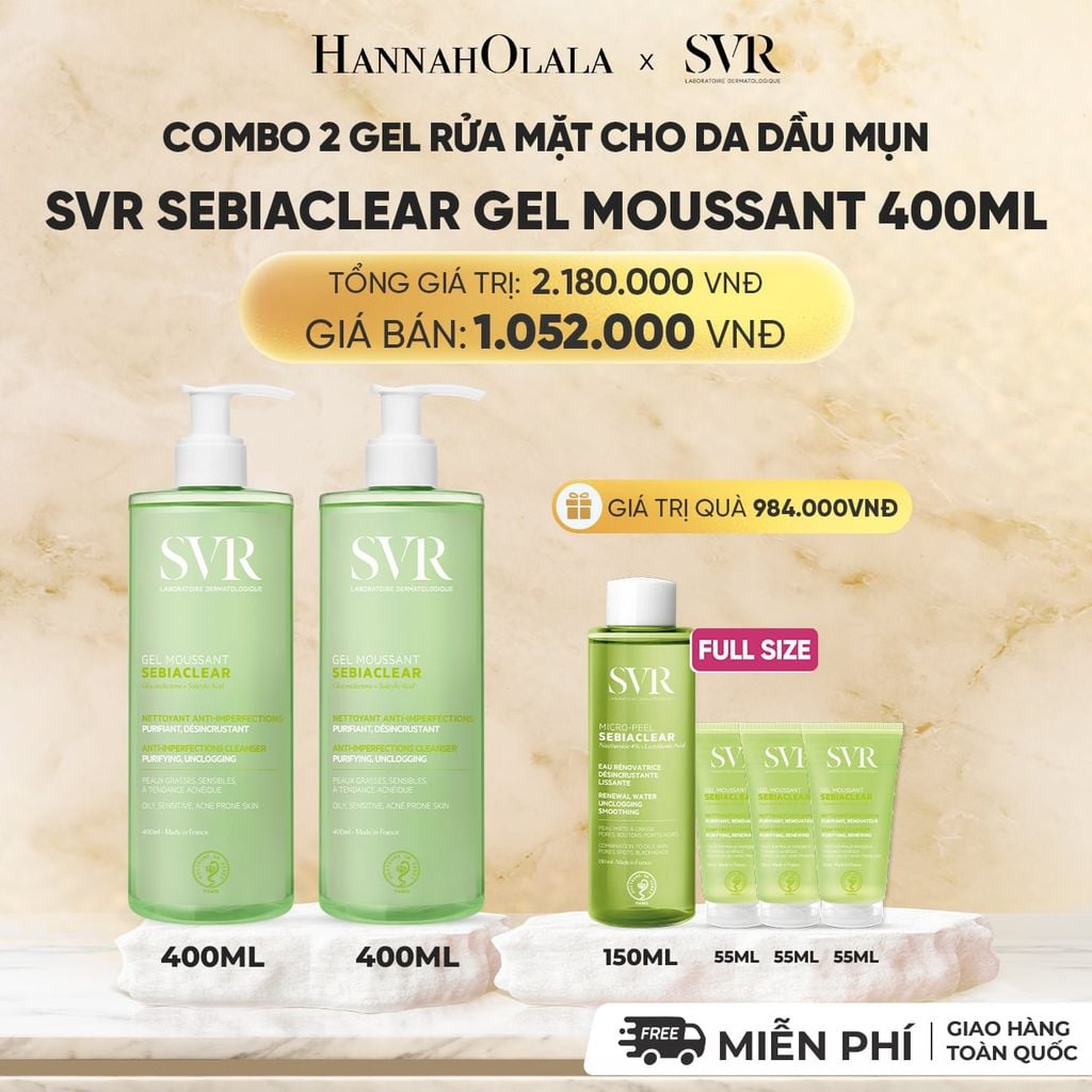  [FLASHSALE] COMBO 2 GEL RỬA MẶT CHO DA DẦU MỤN, KHÔNG CHỨA XÀ PHÒNG SVR SEBIACLEAR GEL MOUSSANT 400ML - DEAL 13 