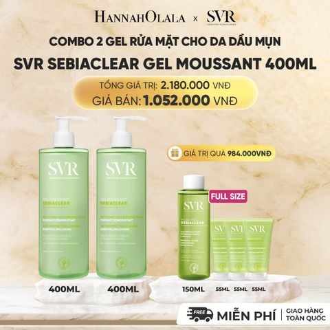  [FLASHSALE] COMBO 2 GEL RỬA MẶT CHO DA DẦU MỤN, KHÔNG CHỨA XÀ PHÒNG SVR SEBIACLEAR GEL MOUSSANT 400ML - DEAL 13 