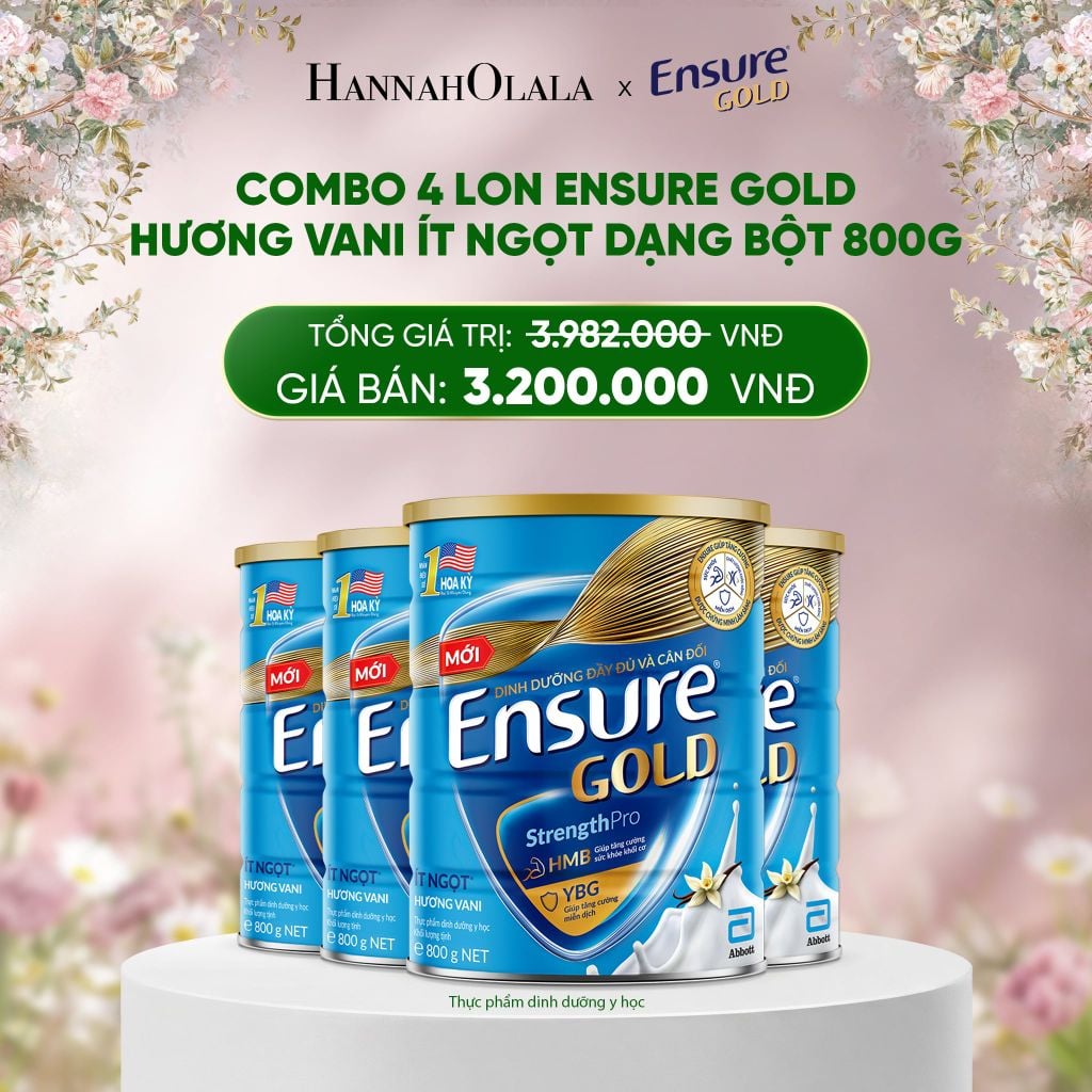  DEAL 10: COMBO 4 LON ENSURE GOLD HƯƠNG VANI ÍT NGỌT DẠNG BỘT 800G 