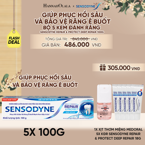  BỘ 5 KEM ĐÁNH RĂNG SENSODYNE REPAIR & PROTECT DEEP REPAIR 100G GIÚP PHỤC HỒI SÂU VÀ BẢO VỆ RĂNG Ê BUỐT - M1 - A2626 