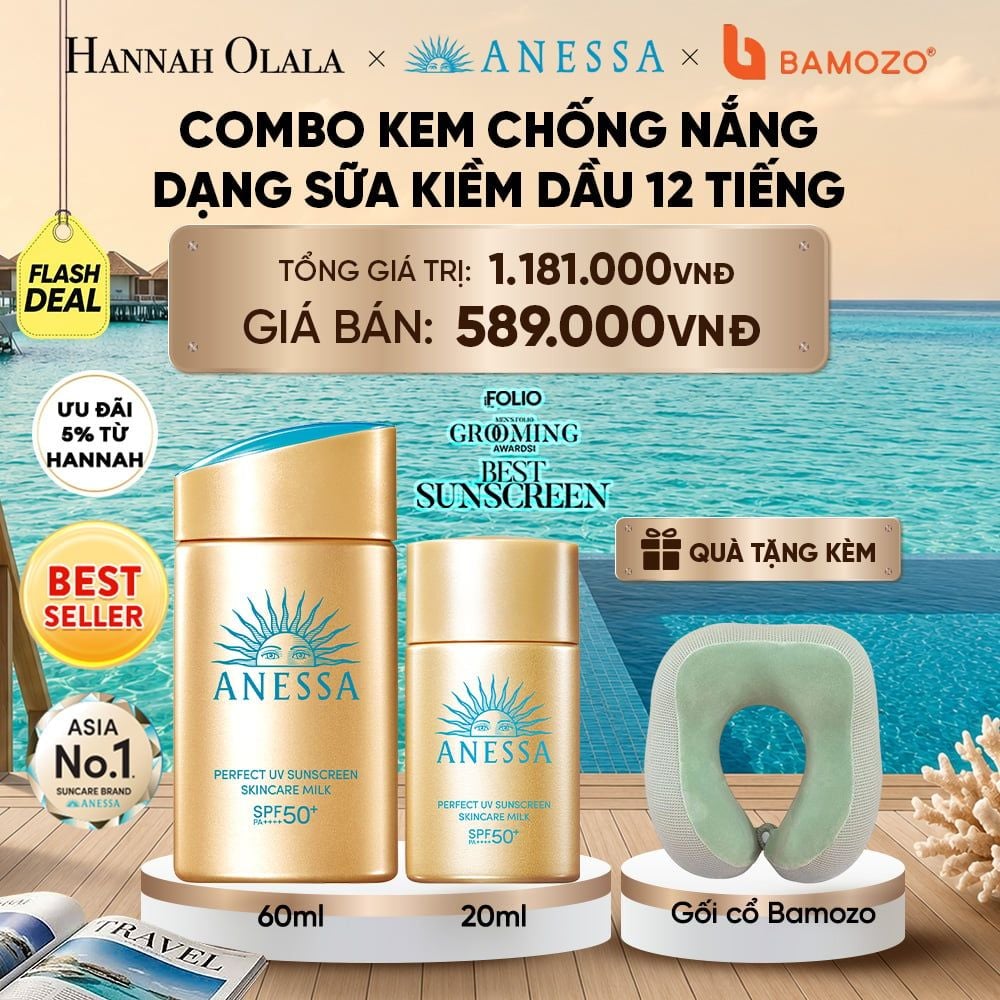  [FLASHSALE] COMBO SỮA CHỐNG NẮNG DƯỠNG DA KIỀM DẦU BẢO VỆ HOÀN HẢO ANESSA GOLD MILK SPF50+ PA++++ 60ML + 20ML - DEAL 13 