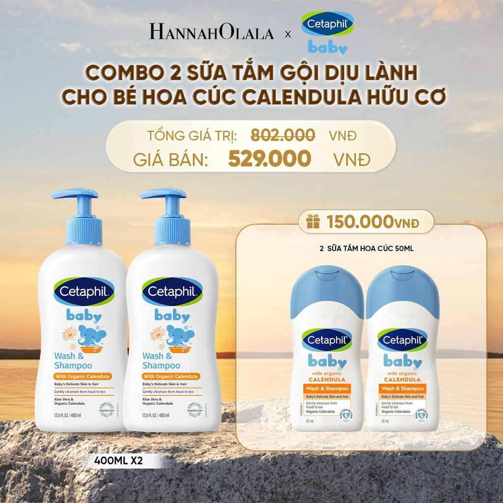  COMBO 02 SỮA TẮM GỘI DỊU LÀNH CHO BÉ CETAPHIL BABY WASH & SHAMPOO VỚI HOA CÚC HỮU CƠ 400ML DEAL 13: - B591 