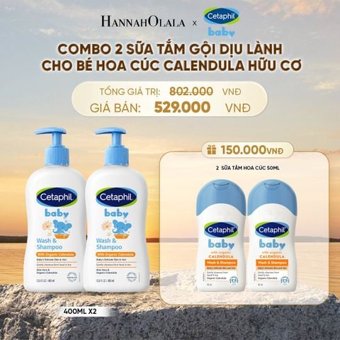  COMBO 02 SỮA TẮM GỘI DỊU LÀNH CHO BÉ CETAPHIL BABY WASH & SHAMPOO VỚI HOA CÚC HỮU CƠ 400ML DEAL 13: - B591 