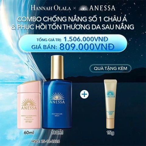  A5_DEAL 13: COMBO SỮA CHỐNG NẮNG & SERUM PHỤC HỒI TỔN THƯƠNG SAU NẮNG AN TOÀN CHO DA NHẠY CẢM ANESSA MILD MILK 60ML + NIGHT SERUM 180ML 