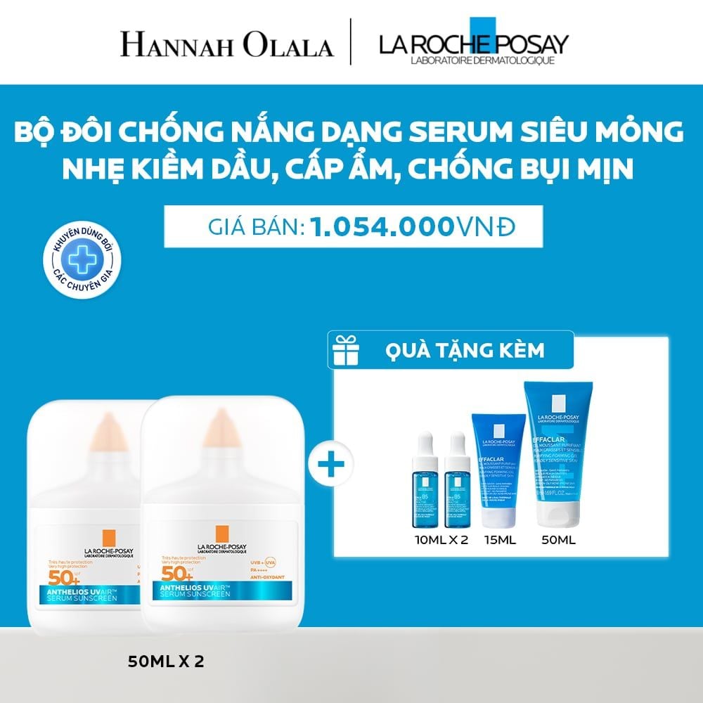  BỘ ĐÔI CHỐNG NẮNG DẠNG SERUM MỎNG NHẸ KIỀM DẦU 16H, CẤP ẨM 24H & CHỐNG BỤI MỊN LA ROCHE-POSAY ANTHELIOS UVAIR SPF50+ 50ML - A05 