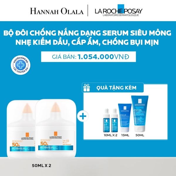  BỘ ĐÔI CHỐNG NẮNG DẠNG SERUM MỎNG NHẸ KIỀM DẦU 16H, CẤP ẨM 24H & CHỐNG BỤI MỊN LA ROCHE-POSAY ANTHELIOS UVAIR SPF50+ 50ML - A05 