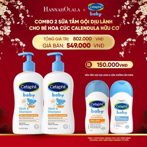  DEAL 13: COMBO 02 SỮA TẮM GỘI DỊU LÀNH CHO BÉ CETAPHIL BABY WASH & SHAMPOO VỚI HOA CÚC HỮU CƠ 400ML 