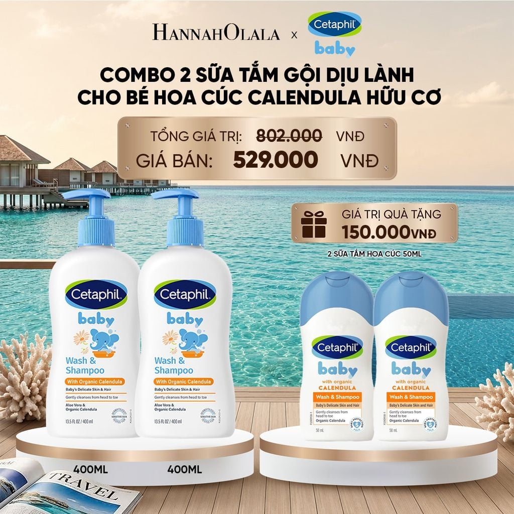  DEAL 13: COMBO 02 SỮA TẮM GỘI DỊU LÀNH CHO BÉ CETAPHIL BABY WASH & SHAMPOO VỚI HOA CÚC HỮU CƠ 400ML_ A1924_ D214 
