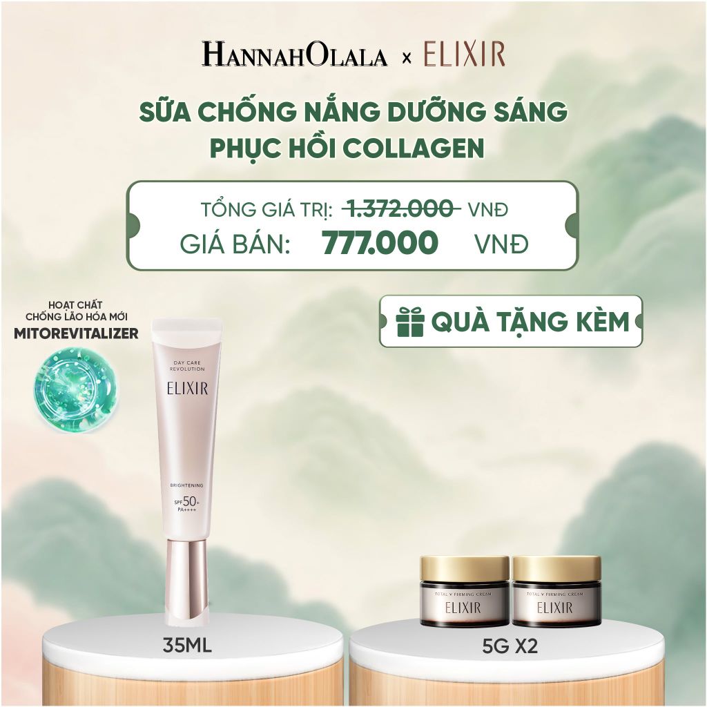  [THẾ HỆ MỚI] KEM CHỐNG NẮNG DẠNG SỮA DƯỠNG SÁNG PHỤC HỒI COLLAGEN TỪ CẤP ĐỘ TẾ BÀO ELIXIR DAY CARE REVOLUTION SPF50+ 35ML - DEAL 19 - A1229 
