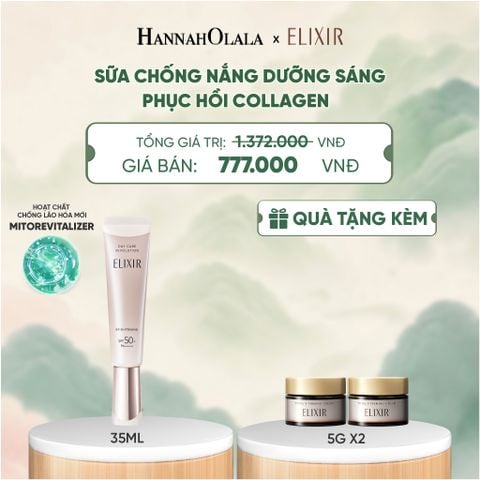  [THẾ HỆ MỚI] KEM CHỐNG NẮNG DẠNG SỮA DƯỠNG SÁNG PHỤC HỒI COLLAGEN TỪ CẤP ĐỘ TẾ BÀO ELIXIR DAY CARE REVOLUTION SPF50+ 35ML - DEAL 19 - A1229 
