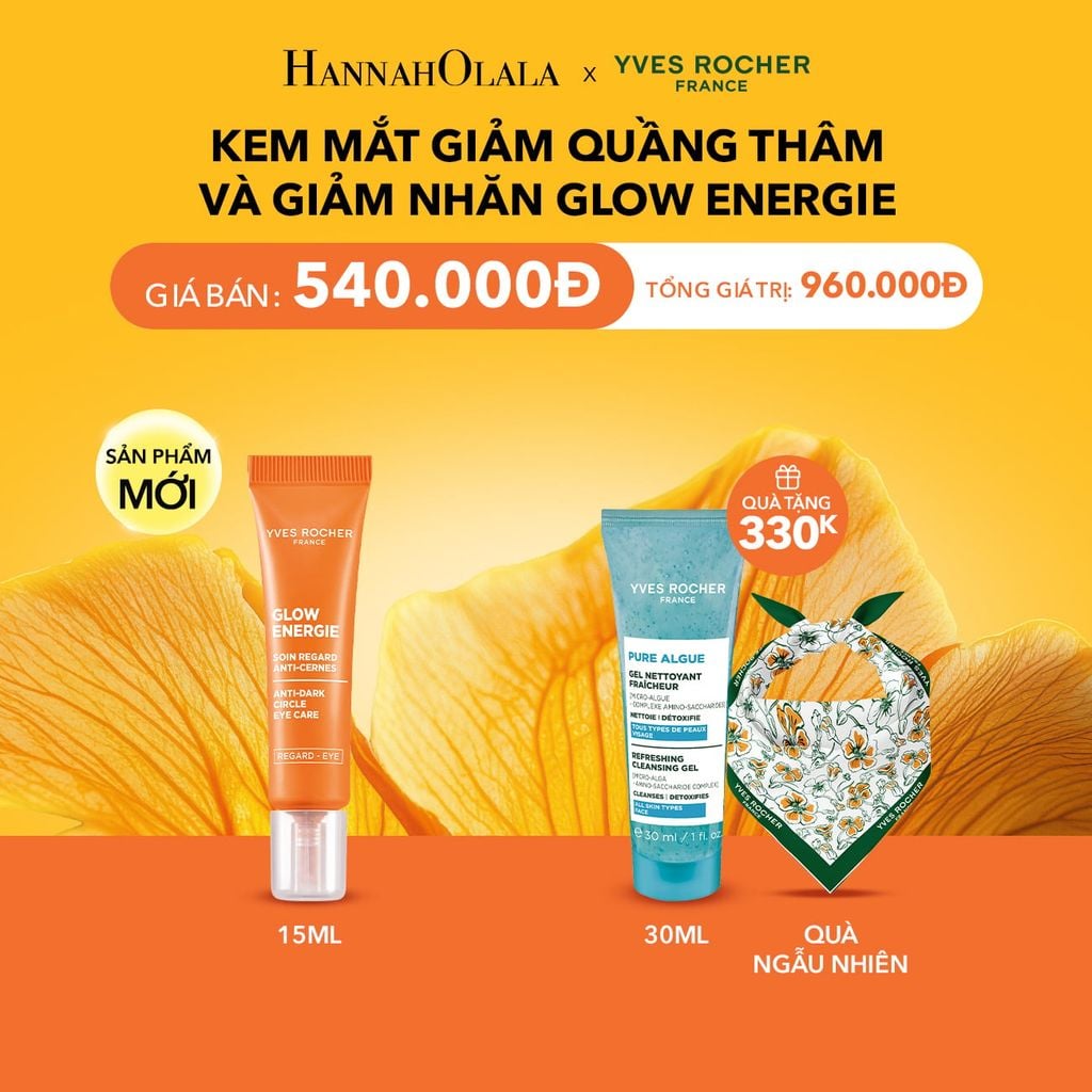  KEM MẮT GIẢM QUẦNG THÂM VÀ GIẢM NHĂN GLOW ENERGIE TẶNG MINI SỮA RỬA MẶT + KHĂN BANDANA 