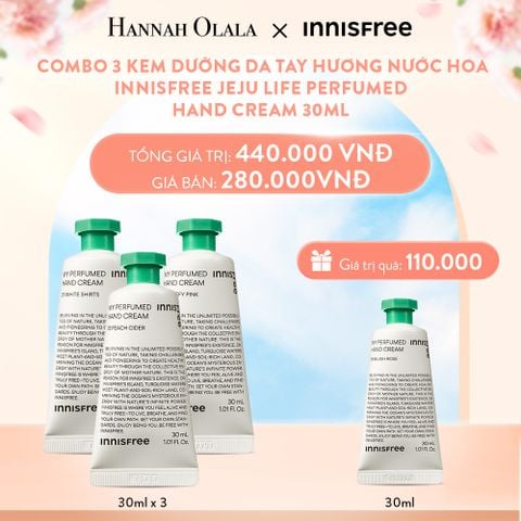  A366_DEAL 11: COMBO 3 KEM DƯỠNG DA TAY HƯƠNG NƯỚC HOA INNISFREE JEJU LIFE PERFUMED HAND CREAM 30ML (MÙI BẤT KỲ) 