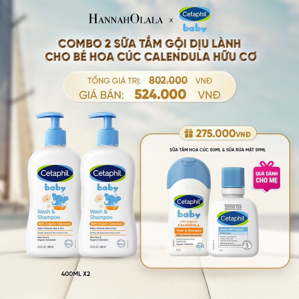  COMBO 02 SỮA TẮM GỘI DỊU LÀNH CHO BÉ CETAPHIL BABY WASH & SHAMPOO VỚI HOA CÚC HỮU CƠ 400ML DEAL 13: 