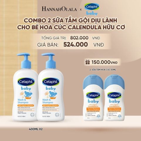  COMBO 02 SỮA TẮM GỘI DỊU LÀNH CHO BÉ CETAPHIL BABY WASH & SHAMPOO VỚI HOA CÚC HỮU CƠ 400ML DEAL 13: - A1192 