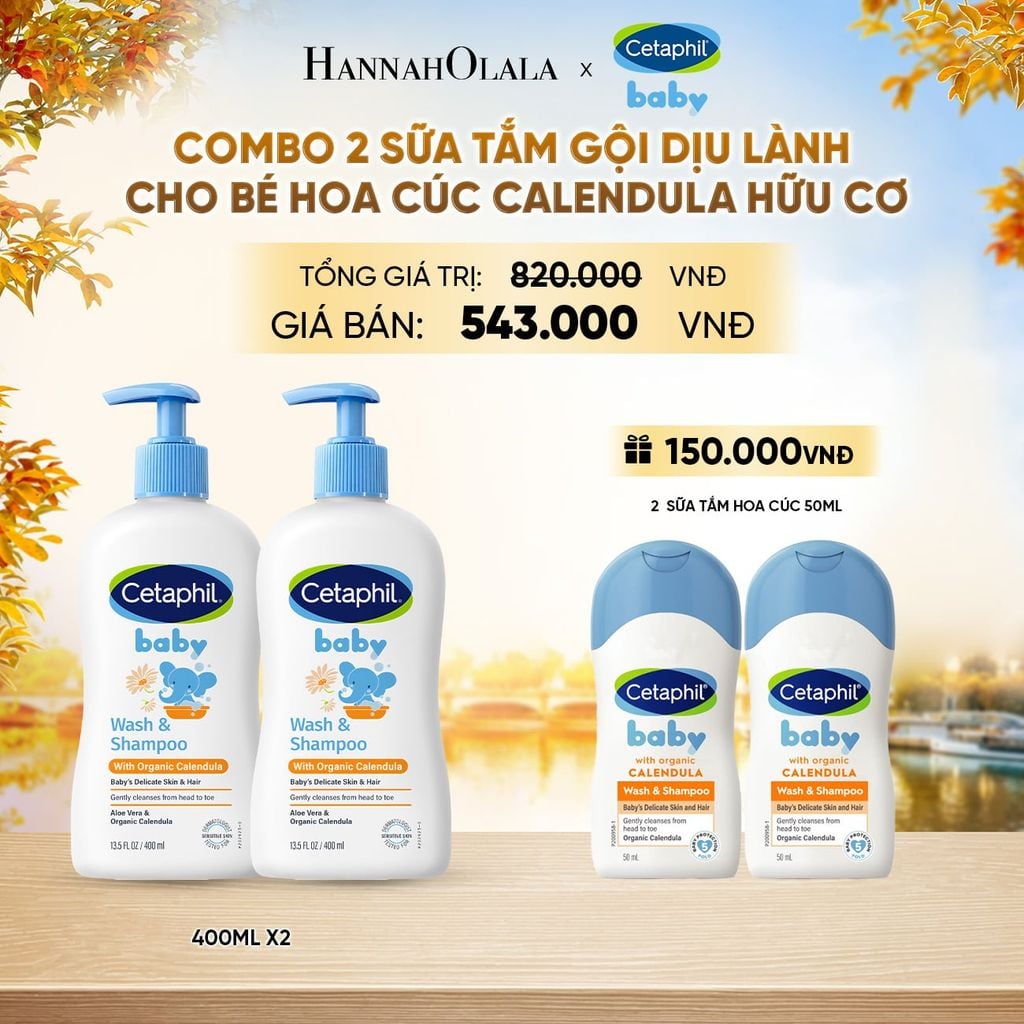  COMBO 02 SỮA TẮM GỘI DỊU LÀNH CHO BÉ CETAPHIL BABY WASH & SHAMPOO VỚI HOA CÚC HỮU CƠ 400ML DEAL 13: - E1760 