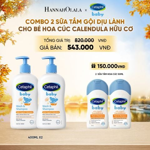  COMBO 02 SỮA TẮM GỘI DỊU LÀNH CHO BÉ CETAPHIL BABY WASH & SHAMPOO VỚI HOA CÚC HỮU CƠ 400ML DEAL 13: - E1760 