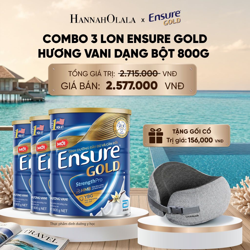  [TẶNG GỐI CỔ LOCKNLOCK] COMBO 3 LON ENSURE GOLD HƯƠNG VANI DẠNG BỘT 800G DEAL 13:_ D2055 