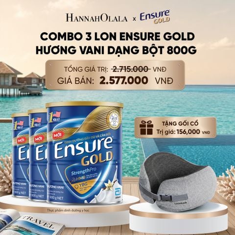  [TẶNG GỐI CỔ LOCKNLOCK] COMBO 3 LON ENSURE GOLD HƯƠNG VANI DẠNG BỘT 800G DEAL 13:_ D2055 
