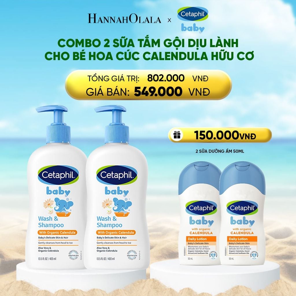  COMBO 02 SỮA TẮM GỘI DỊU LÀNH CHO BÉ CETAPHIL BABY WASH & SHAMPOO VỚI HOA CÚC HỮU CƠ 400ML 