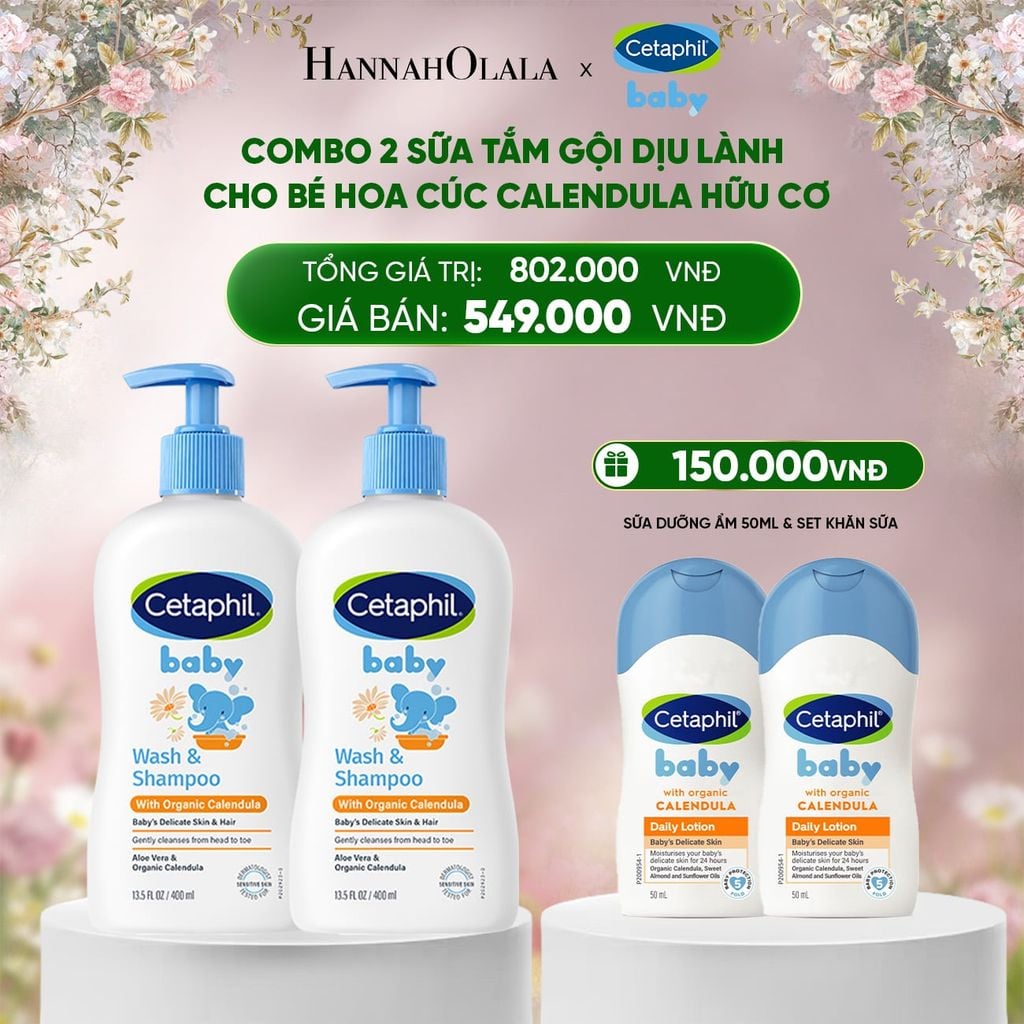  DEAL 13: COMBO 02 SỮA TẮM GỘI DỊU LÀNH CHO BÉ CETAPHIL BABY WASH & SHAMPOO VỚI HOA CÚC HỮU CƠ 400ML 