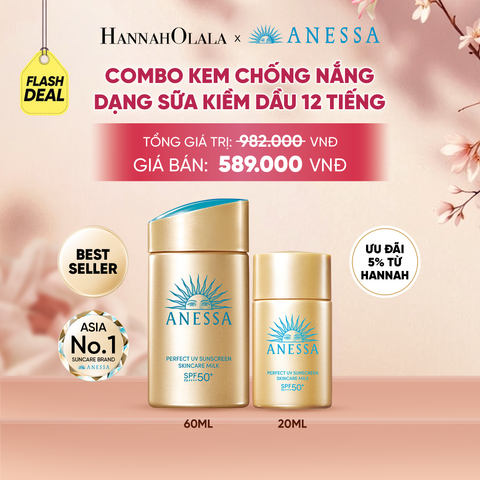  [FLASHSALE] COMBO SỮA CHỐNG NẮNG DƯỠNG DA KIỀM DẦU BẢO VỆ HOÀN HẢO ANESSA GOLD MILK SPF50+ PA++++ 60ML + 20ML - DEAL 13 - A357 