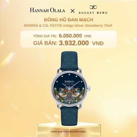  DEAL 13: ĐỒNG HỒ ĐAN MẠCH AUGUST BERG x MORRIS & CO. – MẶT PETITE INDIGO STRAWBERRY THIEF 26MM, DÂY DA Ý 