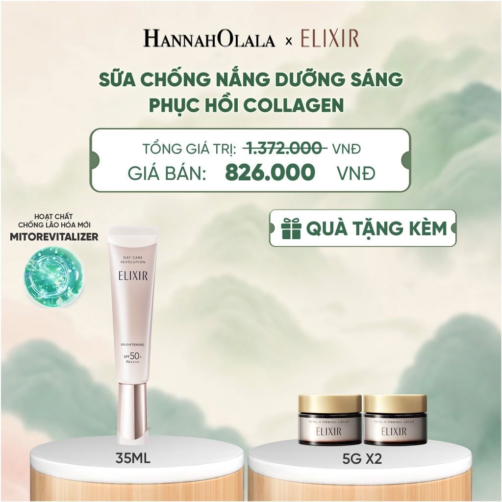  [THẾ HỆ MỚI] KEM CHỐNG NẮNG DẠNG SỮA DƯỠNG SÁNG PHỤC HỒI COLLAGEN TỪ CẤP ĐỘ TẾ BÀO ELIXIR DAY CARE REVOLUTION SPF50+ 35ML - DEAL 19 - A1229 