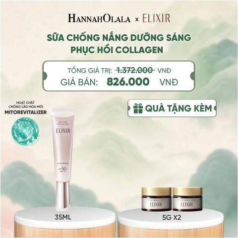  [THẾ HỆ MỚI] KEM CHỐNG NẮNG DẠNG SỮA DƯỠNG SÁNG PHỤC HỒI COLLAGEN TỪ CẤP ĐỘ TẾ BÀO ELIXIR DAY CARE REVOLUTION SPF50+ 35ML - DEAL 19 - A1229 