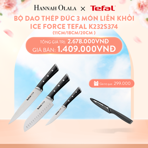  A843_DEAL 14.1: BỘ DAO THÉP ĐỨC 3 MÓN LIỀN KHỐI ICE FORCE TEFAL K232S374, 11CM/18CM/20CM 