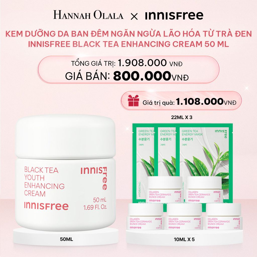  E135_DEAL 20: KEM DƯỠNG DA BAN ĐÊM NGĂN NGỪA LÃO HÓA TỪ TRÀ ĐEN INNISFREE BLACK TEA ENHANCING CREAM 50 ML 