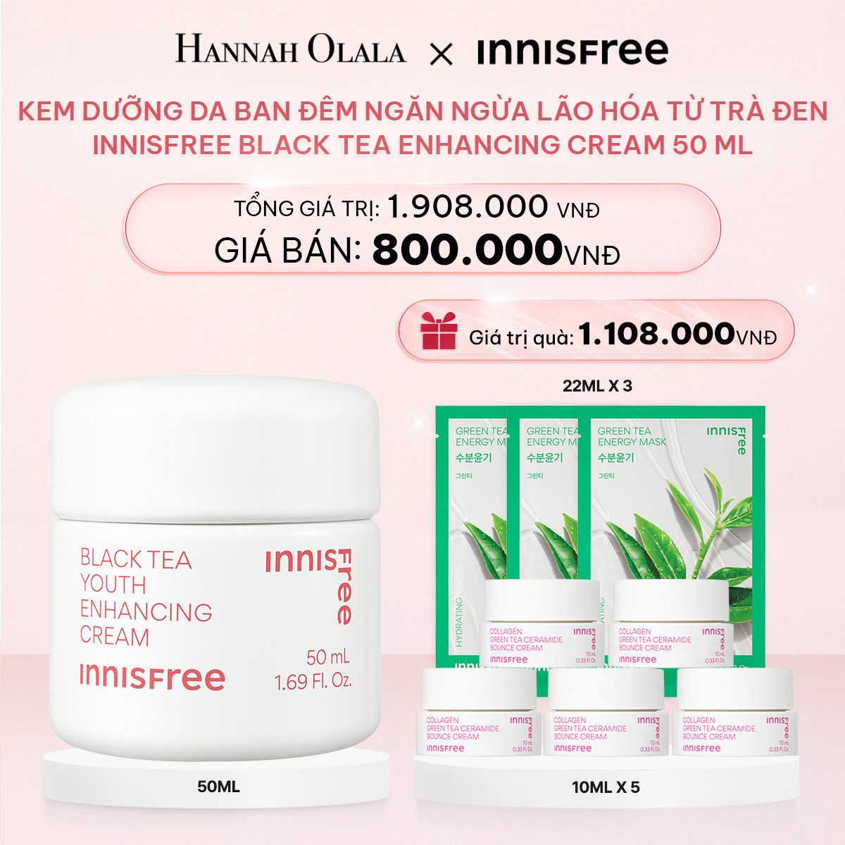  E135_DEAL 20: KEM DƯỠNG DA BAN ĐÊM NGĂN NGỪA LÃO HÓA TỪ TRÀ ĐEN INNISFREE BLACK TEA ENHANCING CREAM 50 ML 