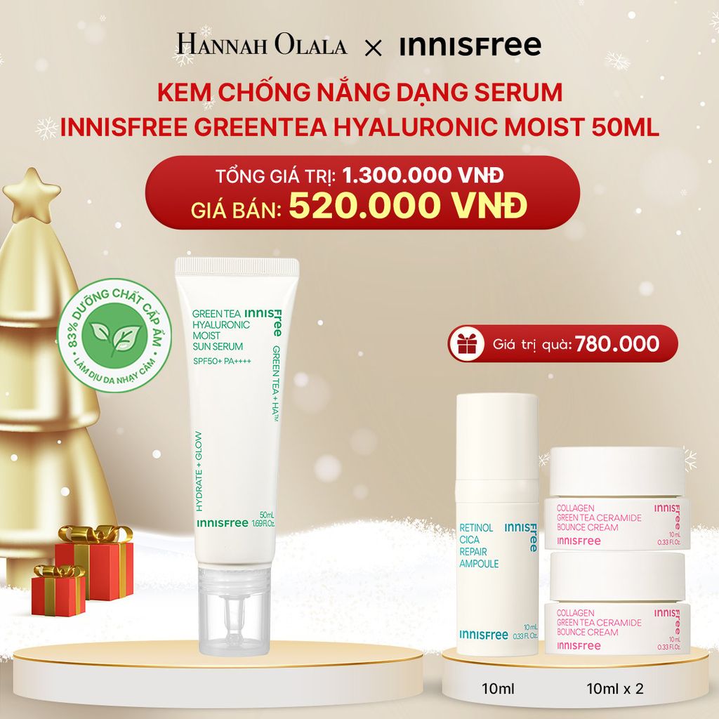  DEAL 14: KEM CHỐNG NẮNG DẠNG SERUM INNISFREE GREENTEA HYALURONIC MOIST 50ML 