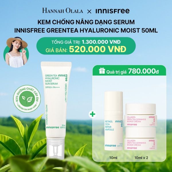  DEAL 14: KEM CHỐNG NẮNG DẠNG SERUM INNISFREE GREENTEA HYALURONIC MOIST 50ML 