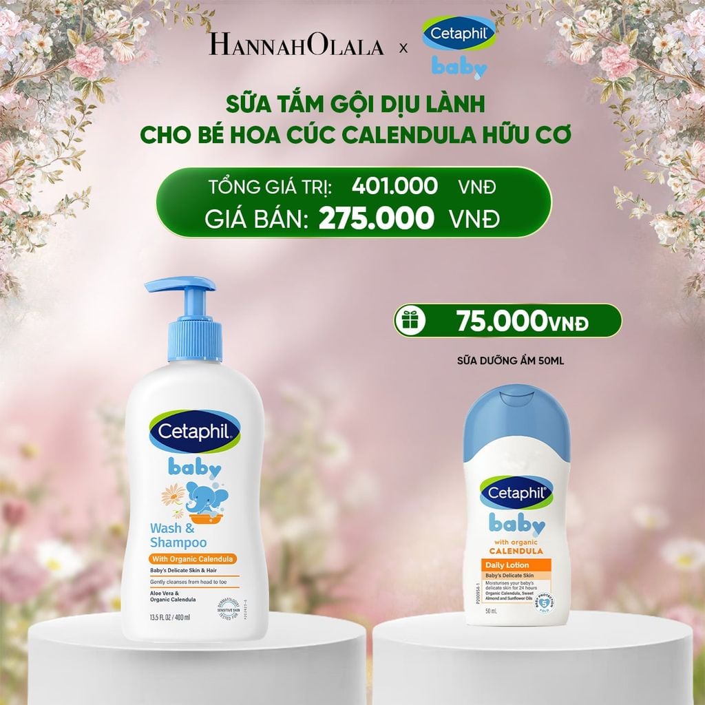  DEAL 14: SỮA TẮM DƯỠNG ẨM DỊU LÀNH CHO BÉ VỚI CALENDULA HOA CÚC HỮU CƠ CETAPHIL BABY W&SHAMPOO CALENDULA 400ML 