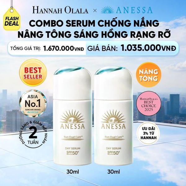  [FLASHSALE] COMBO SERUM CHỐNG NẮNG DƯỠNG DA NÂNG TÔNG NGĂN NGỪA LÃO HÓA ANESSA DAY SERUM SPF50+ PA++++ 30MLX2 - DEAL 14 - G34 