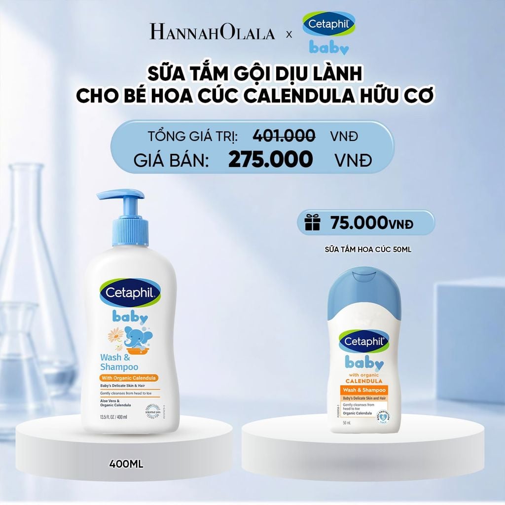  SỮA TẮM DƯỠNG ẨM DỊU LÀNH CHO BÉ VỚI CALENDULA HOA CÚC HỮU CƠ CETAPHIL BABY W&SHAMPOO CALENDULA 400ML DEAL 14: 