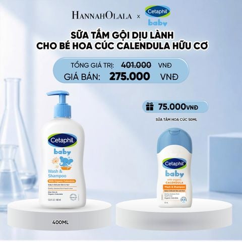  SỮA TẮM DƯỠNG ẨM DỊU LÀNH CHO BÉ VỚI CALENDULA HOA CÚC HỮU CƠ CETAPHIL BABY W&SHAMPOO CALENDULA 400ML DEAL 14: 